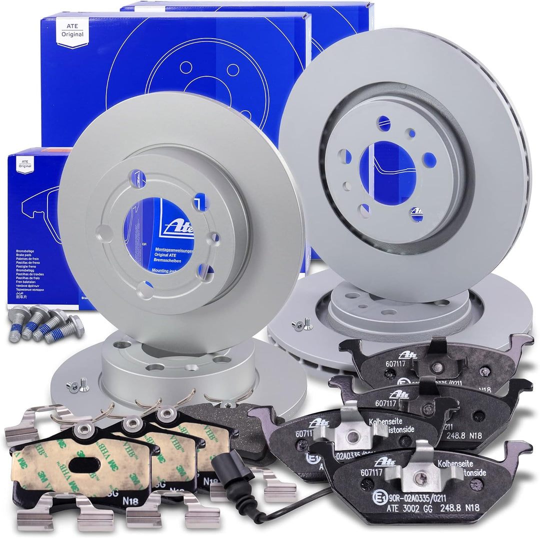 ATE Bremsenset inkl Bremsscheiben Vorne Ø 280 mm Belüftet + Hinten Ø 230 mm Voll und Bremsbeläge Vor