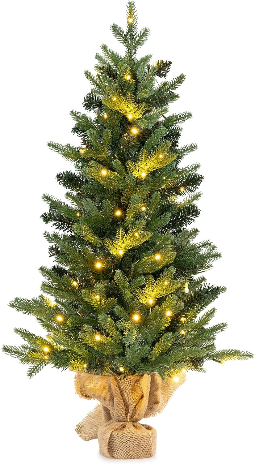 COSTWAY 90 cm künstlicher Weihnachtsbaum mit Beleuchtung, Kleiner Tannenbaum, Tisch-Weihnachtsbaum m
