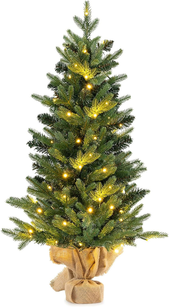 COSTWAY 90 cm künstlicher Weihnachtsbaum mit Beleuchtung, Kleiner Tannenbaum, Tisch-Weihnachtsbaum m
