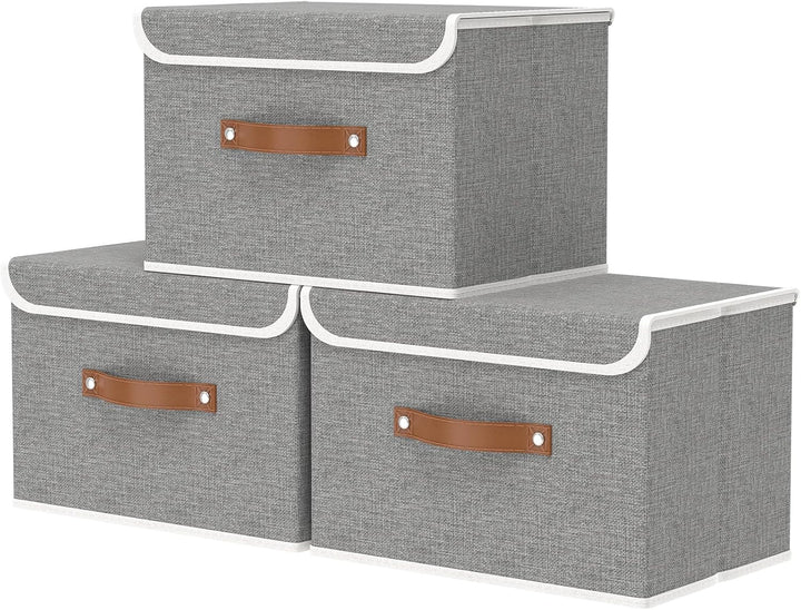 OUTBROS 3 Stück Aufbewahrungsboxen mit Deckel, 45 x 30 x 30 cm, faltbare Stoffboxen, Aufbewahrungskö