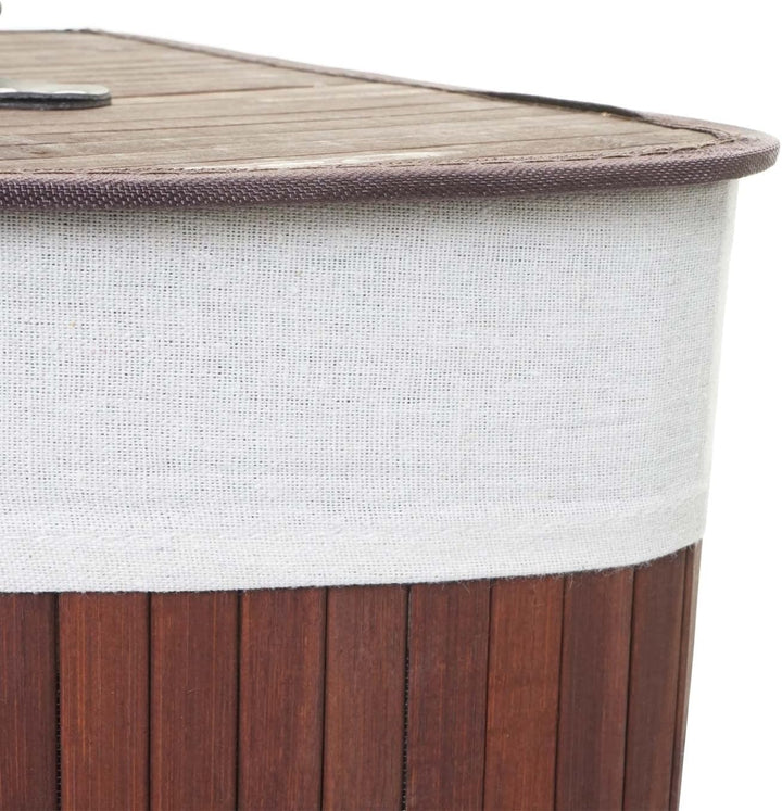 Eckwäschekorb HWC-C21, Laundry Wäschebox Wäschesammler Wäschebehälter, Bambus 61x48x35cm 50l - braun