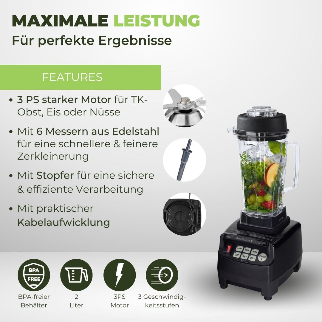 OmniBlend Smoothie Maker 2L in schwarz I Smoothie Mixer inkl. BPA-freiem Behälter & 6-Klingen-System