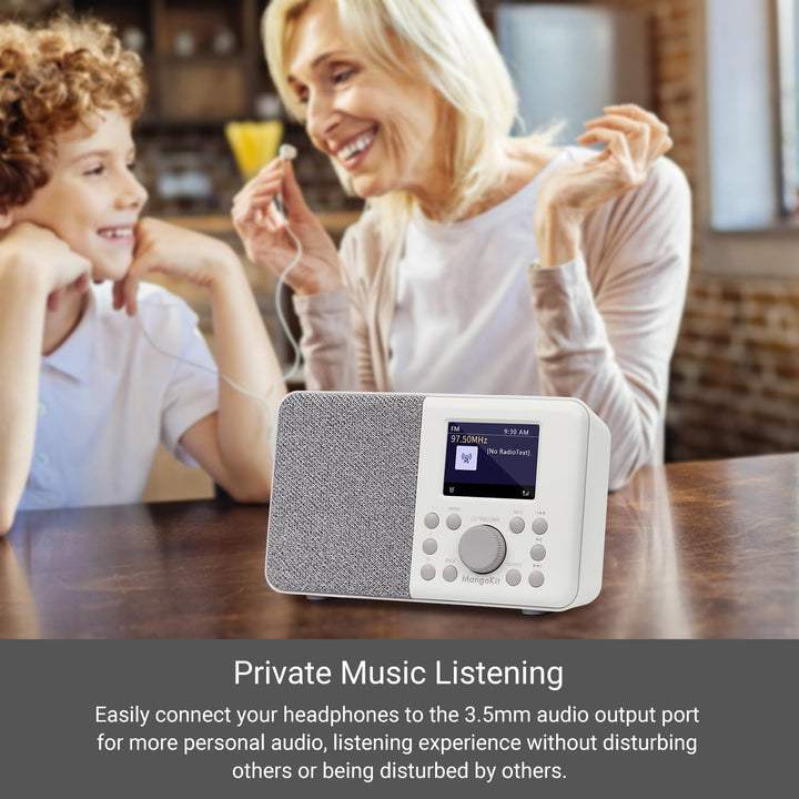 MangoKit MD3 DAB/DAB+ und UKW tragbares Digitalradio, Bluetooth-Lautsprecher, Kopfhörer, 40 voreinge