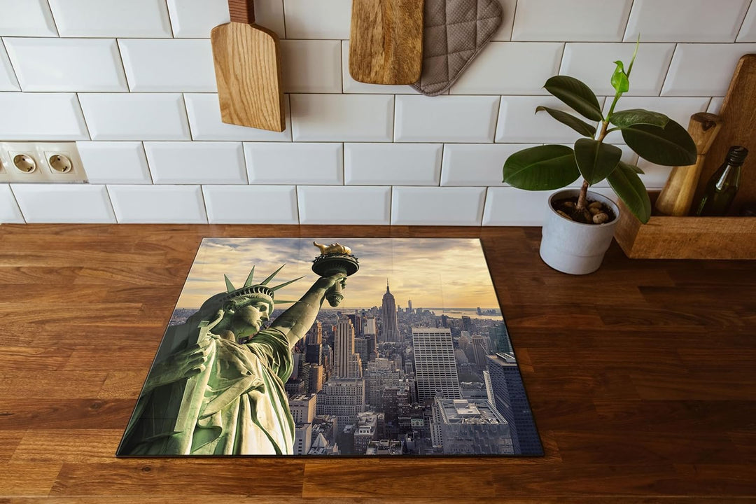Freiheitsstatue in New York Herdabdeckplatte & Spritzschutz aus Echtglas | Für Herd-Kochfelder | 60x
