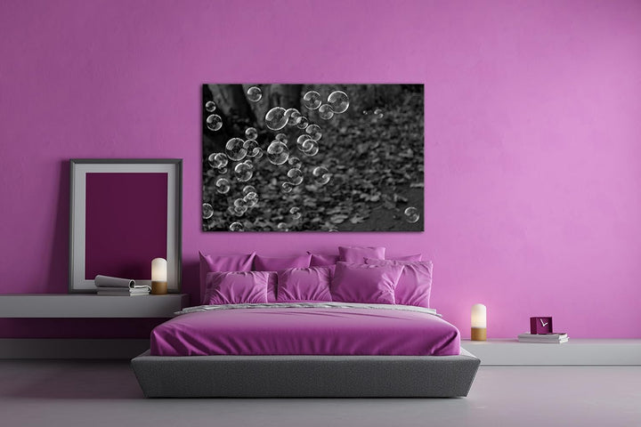 deyoli schöne Seifenblasen im Wald Effekt: Schwarz/Weiss Format: 80x60 als Leinwandbild, Motiv ferti