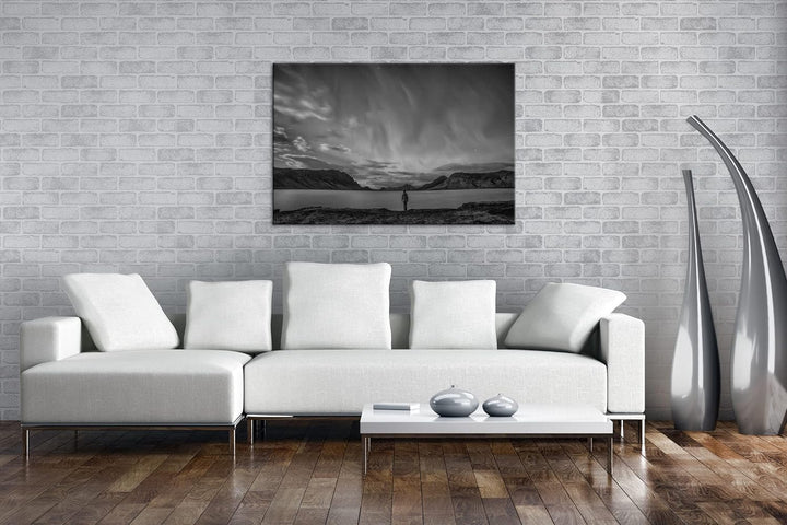 deyoli mystische Nordlichter am Abendhimmel Effekt: Schwarz&Weiss, Format: 80x60 als Leinwandbild, M