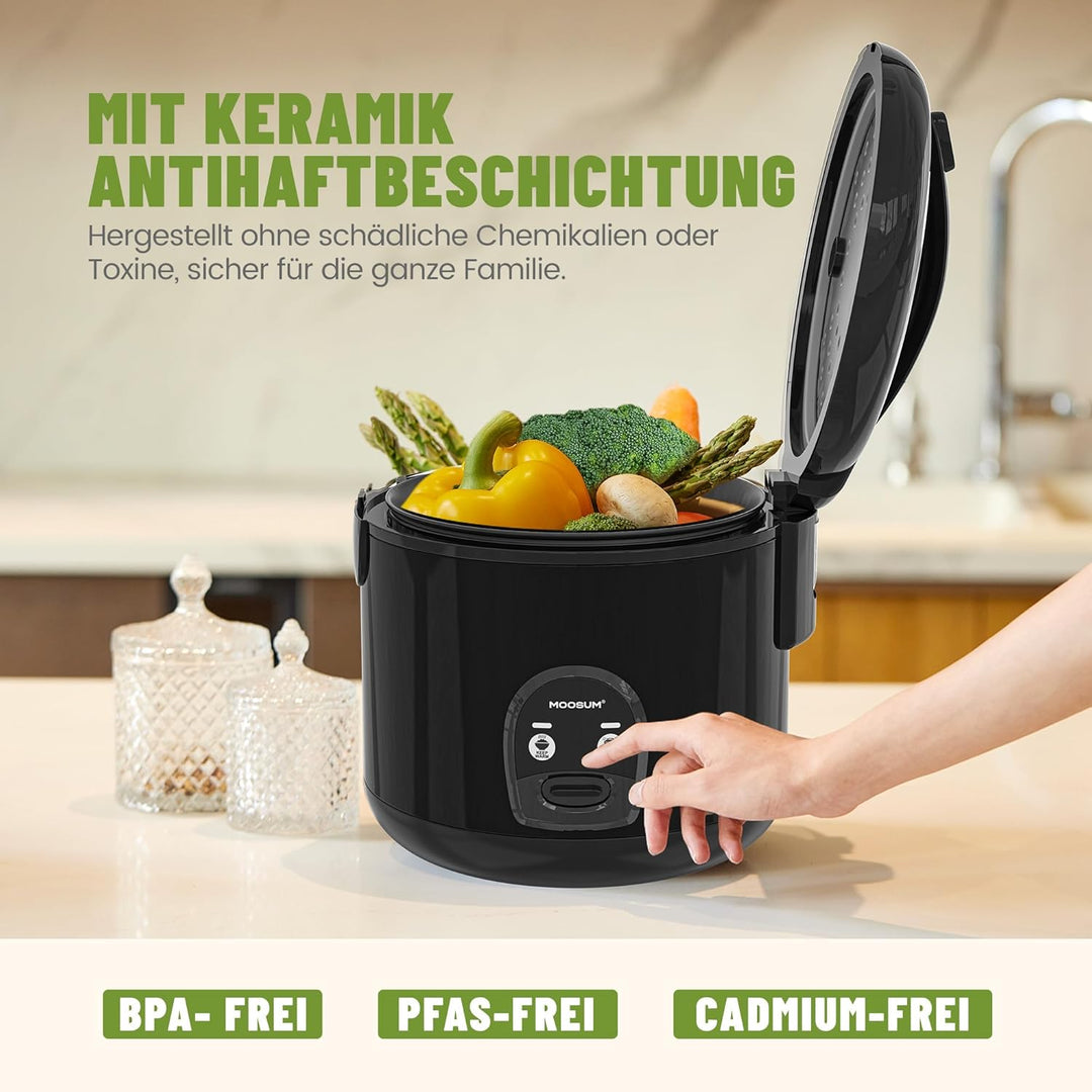 MOOSUM Reiskocher & Eine-Knopf-Bedienung,0.8L - 5 Tassen,Für 2-5 Personen,Schnelle Zubereitung ohne