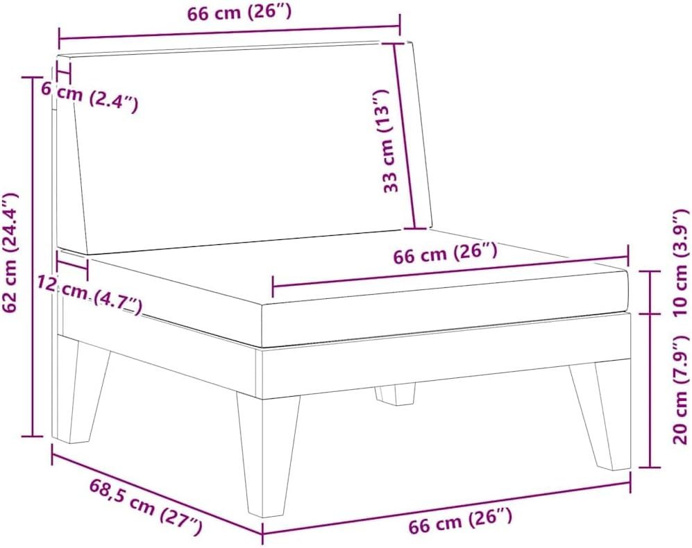 vidaXL Akazienholz Massiv Modular Mittelsofa mit Dunkelgrauen Kissen Gartensofa Sofa Lounge Gartenmö