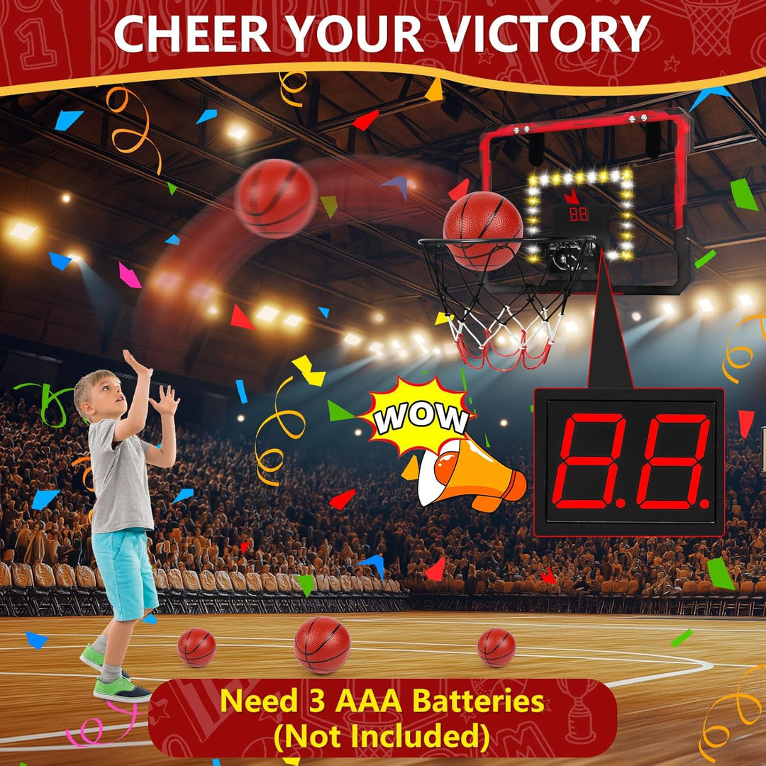 Apritsce Basketballkorb Indoor, Mini Basketballkorb fürs Zimmer mit Elektronische Anzeigetafel, 4 Bä