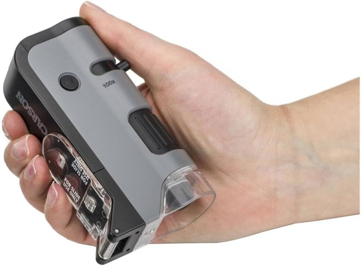 Carson MicroFlip 100x-250x Taschenmikroskop mit Smartphone-Adapter für Fotos und Videos (MP-250), Mi