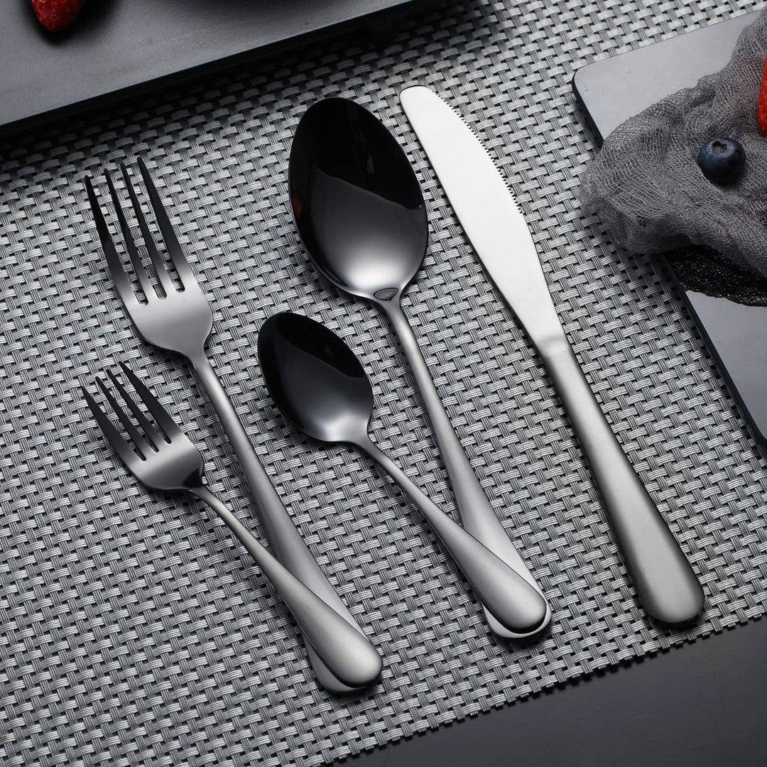 HOMQUEN Schwarzes Besteck/Besteck Set,30 Stück Edelstahl Messer Gabel Löffel Set für 6 Personen (Sch