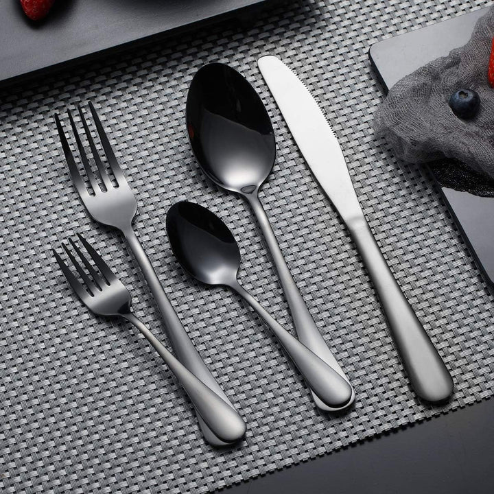 HOMQUEN Schwarzes Besteck/Besteck Set,30 Stück Edelstahl Messer Gabel Löffel Set für 6 Personen (Sch
