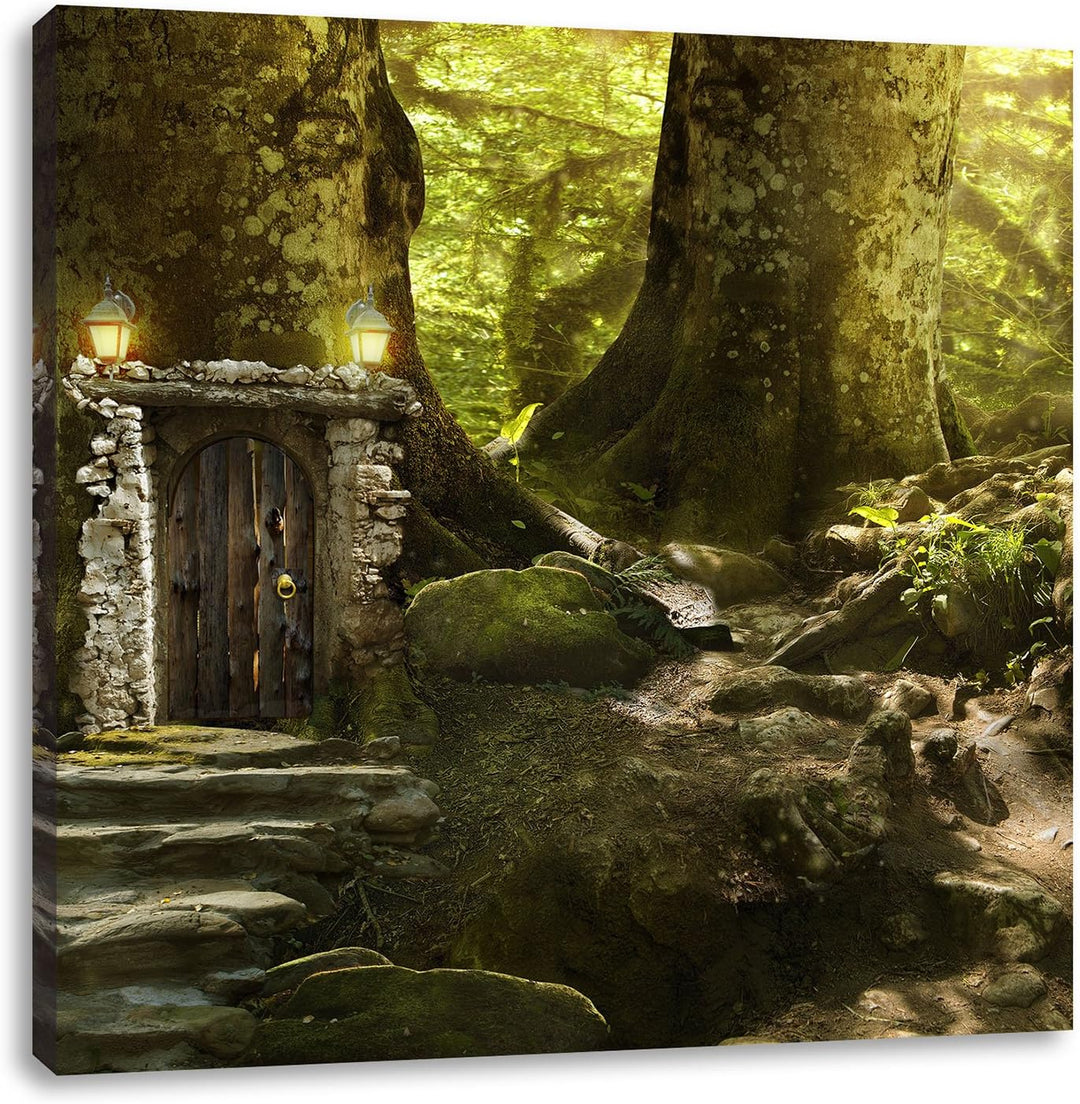 Geheimes Tor im Wald, Format: 70x70 auf Leinwand, XXL riesige Bilder fertig gerahmt mit Keilrahmen,