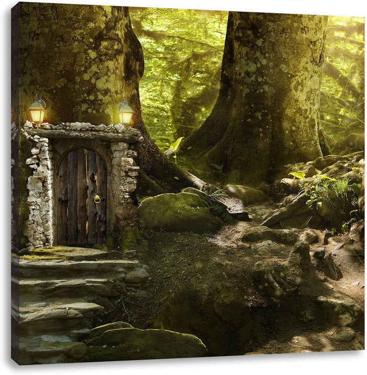 Geheimes Tor im Wald, Format: 70x70 auf Leinwand, XXL riesige Bilder fertig gerahmt mit Keilrahmen,