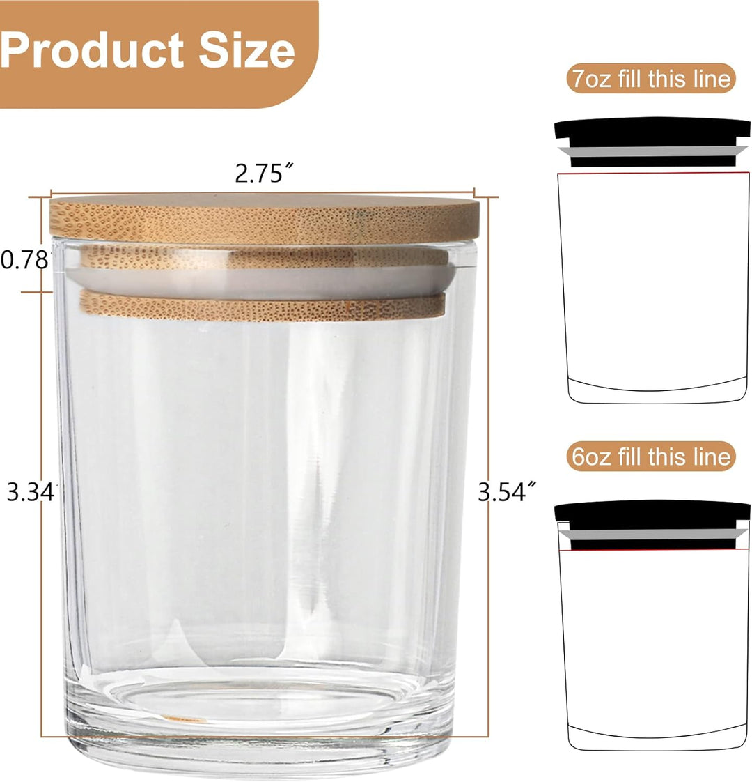 CONNOO 15 Stück 200 ml klarem Glas-Kerzengläser für die Herstellung von Kerzen mit luftdichten Bambu