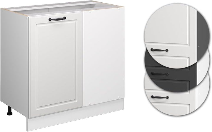 Vicco Eckunterschrank R-Line, Weiss Landhaus/Weiss, 86 cm ohne Arbeitsplatte Weiss Landhaus Eckschra