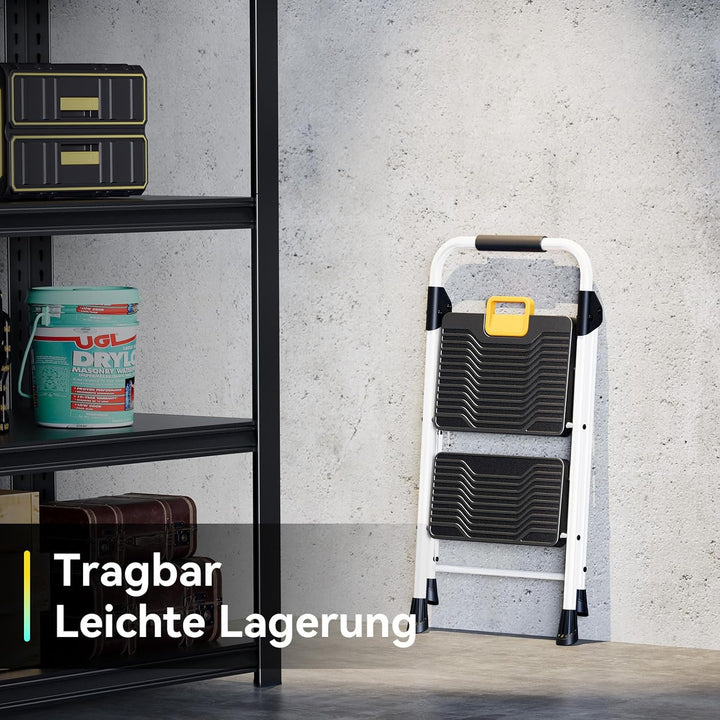 KINGRACK Trittleiter 2 Stufen, Klappleiterkapazität von 360 Kilogramm, Sicherheitsschloss, breite An