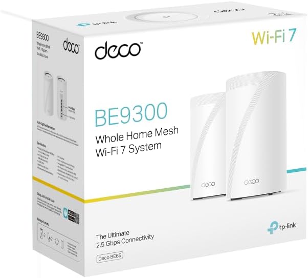 TP-Link Deco BE65 WiFi 7 Mesh WLAN Set (2er-Pack), BE9300 Tri-Band Router und Repeater (6 GHz, 2.5 G