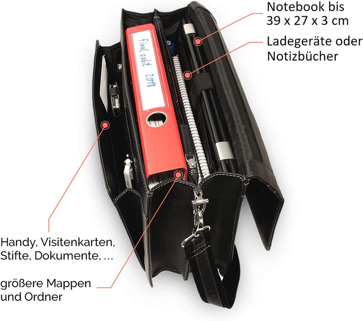 Fa.Volmer® Herren Echt-Leder Business-Tasche für Notebook #Bag16208 in Farbe Braun und Schwarz, Schw