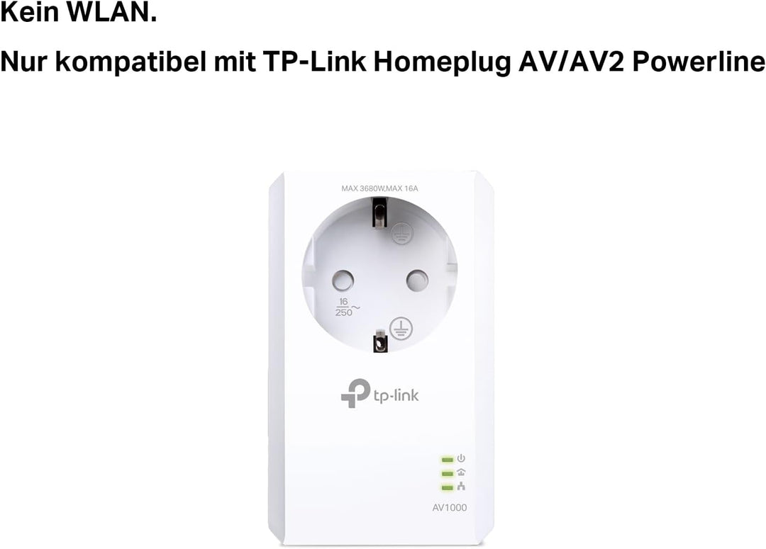 TP-Link TL-PA7017P AV1000 Gigabit Powerline Adapter mit Steckdose (1x Gigabit Port, Plug und Play, e