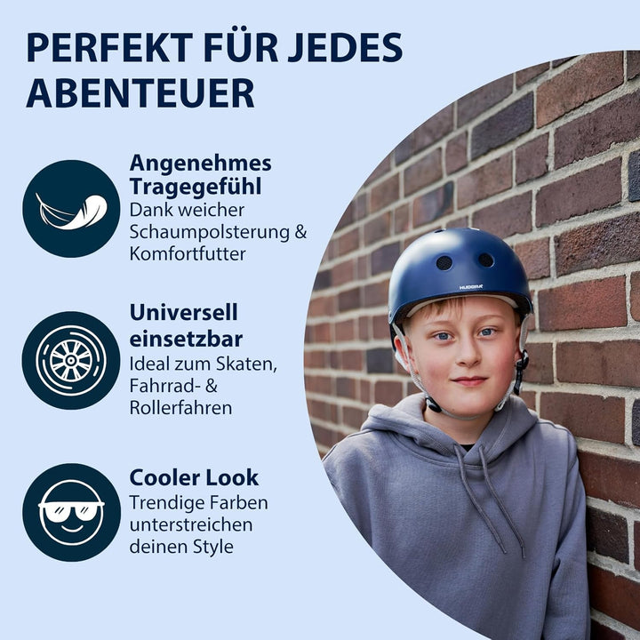 HUDORA Skaterhelm Robuster Kinderhelm - Fahrradhelm mit Air-Vent Belüftungssystem - Grössenverstellb