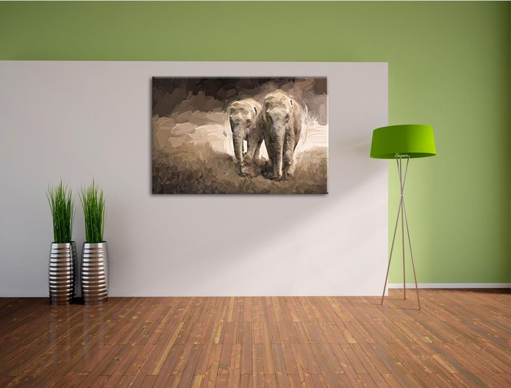 Gemälde zweier gigantischer Elefanten Format: 100x70 auf Leinwand, XXL riesige Bilder fertig gerahmt