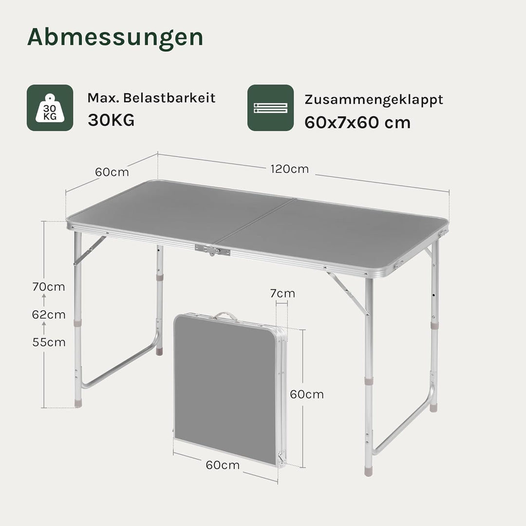WOLTU Campingtisch Klapptisch Gartentisch Arbeitstisch Balkontisch höhenverstellbar Aluminium MDF Gr