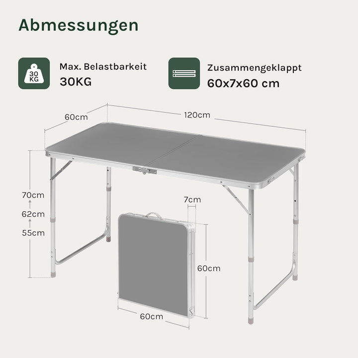 WOLTU Campingtisch Klapptisch Gartentisch Arbeitstisch Balkontisch höhenverstellbar Aluminium MDF Gr