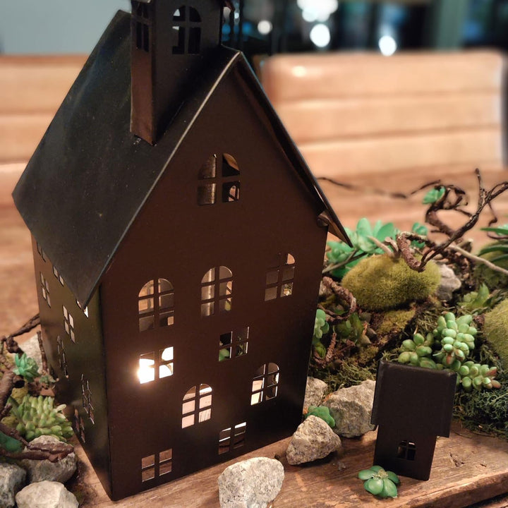 UNUS Deko Häuser 5er Set, Lichthäuser aus Metall, in Schwarz, Herbstdeko Outdoor, Weihnachtsdorf für