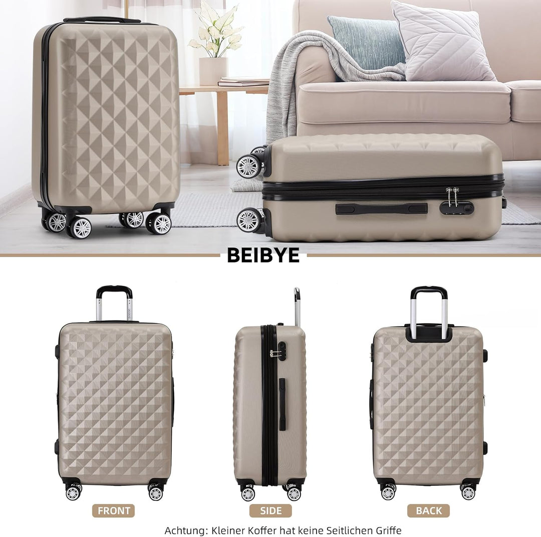 BEIBYE Zwillingsrollen 2066 Hartschale Trolley Koffer Reisekoffer Gepäck M-L-XL-Set (Champagner, XL)