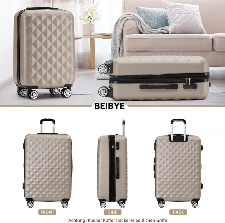 BEIBYE Zwillingsrollen 2066 Hartschale Trolley Koffer Reisekoffer Gepäck M-L-XL-Set (Champagner, XL)