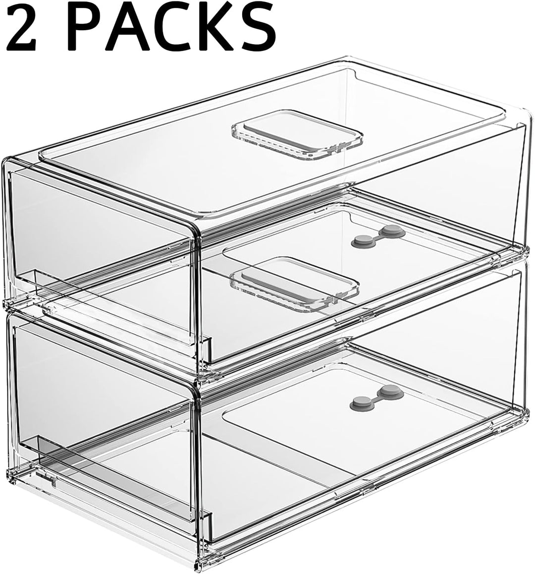 YekouMax Fridge Organizer, Fridge Drawers with Handle, Stackable Transparent Container for Kitchens,
