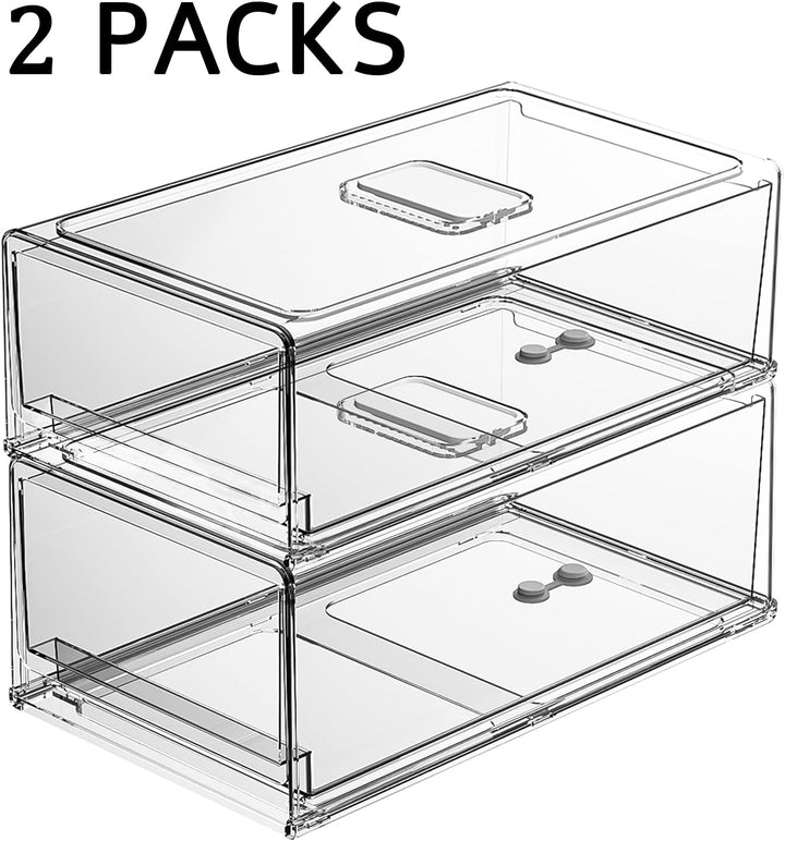 YekouMax Fridge Organizer, Fridge Drawers with Handle, Stackable Transparent Container for Kitchens,