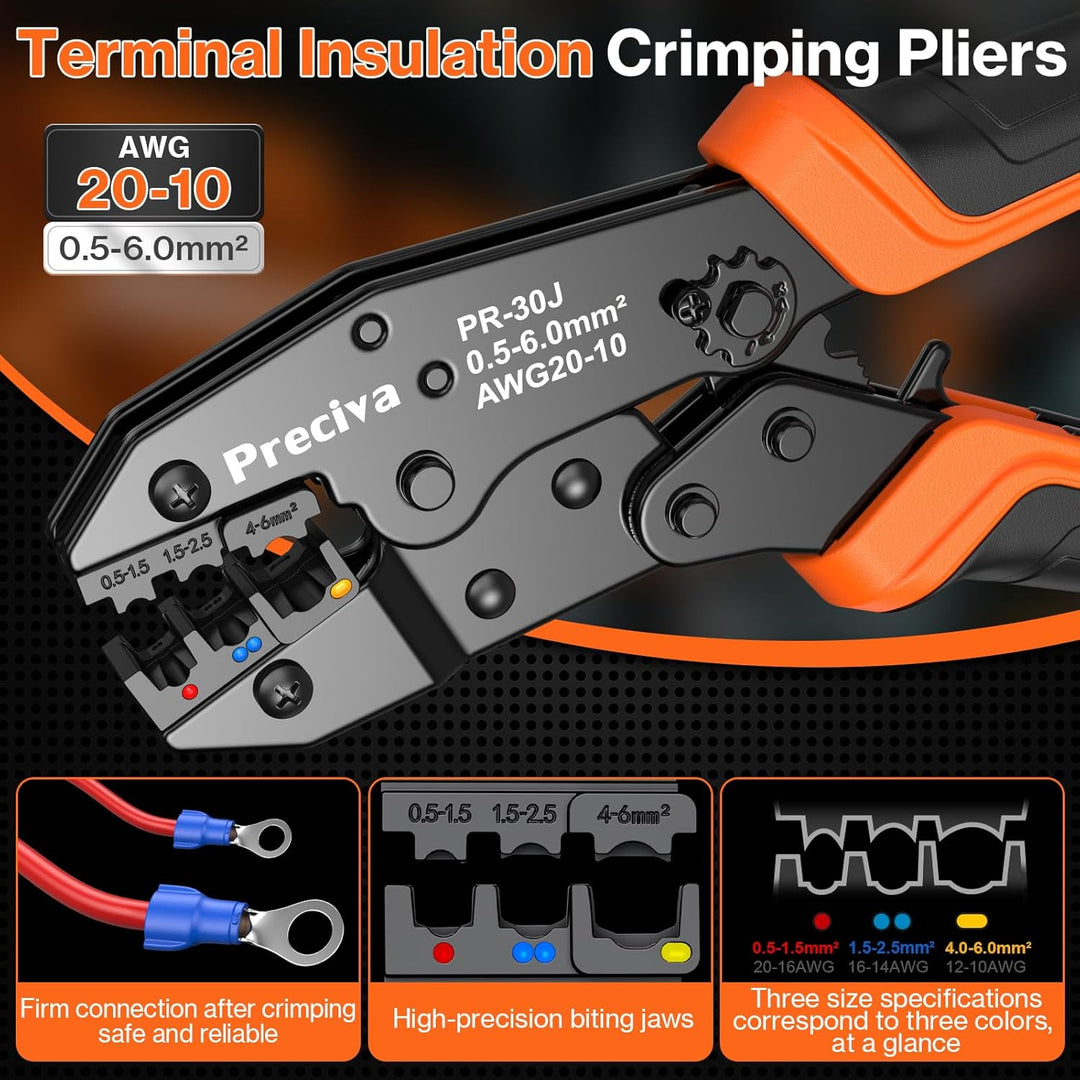 Crimpzange Set, Kabelschuhzange mit Ratschenmechanik + 425 farbcodierte Kabelverbinder (0,5-6mmยฒ) โ