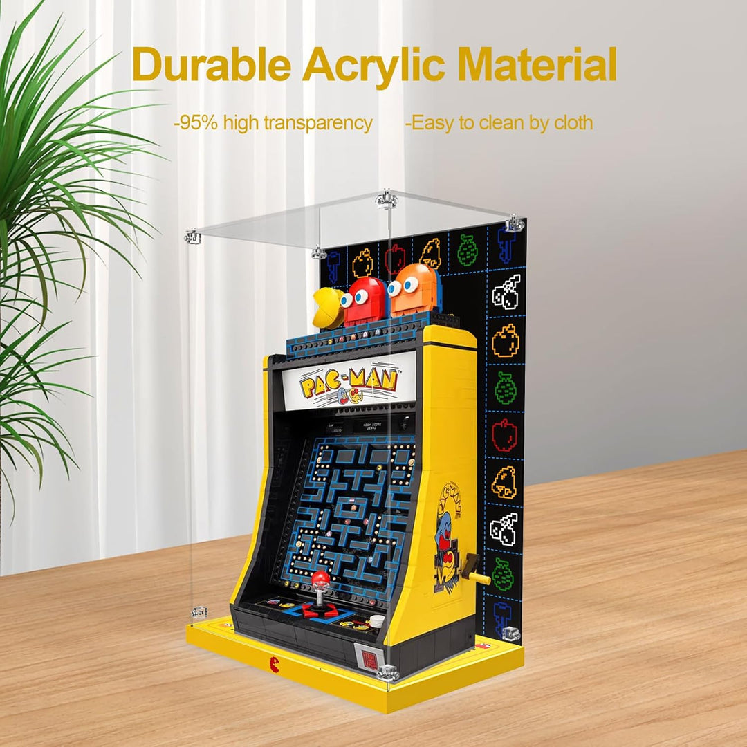 cooldac Acryl Vitrine Box für Lego-10323 Icons PAC-Man Spielautomat Bausteine Modell, staubdicht Tra