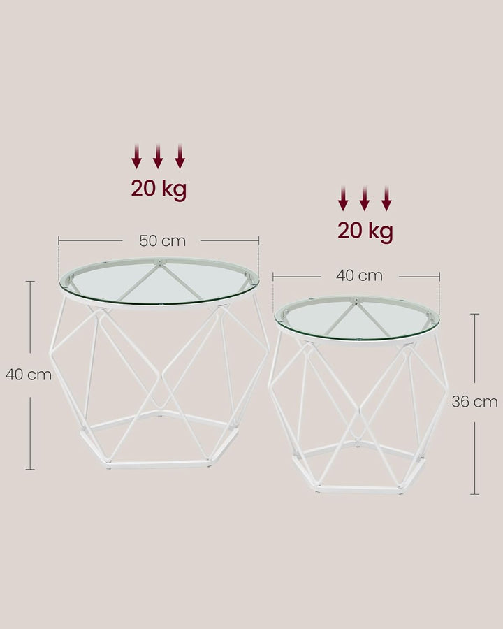 VASAGLE Couchtisch rund, 2er Set, Wohnzimmertisch, Beistelltisch, modern, abnehmbare Tischplatte, fü
