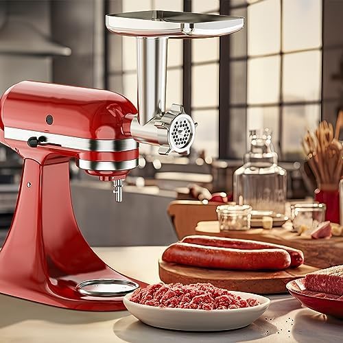 Fleischwolf Aufsatz für KitchenAid Küchenmaschine, mit 3 Wurstfüllhörner 2 Schleifklingen 4 Mahlsche