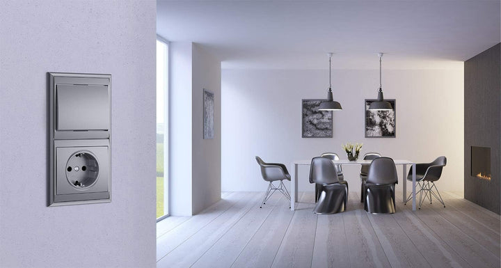 Kopp Malta Silber, Druck-Wechsel-Schalter, Kombigerät, LED-Dimmer, für Glüh-Lampen, 230V Halogenlamp