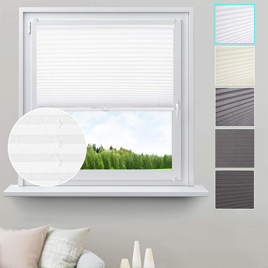 WOLTU Plissee ohne Bohren Klemmfix Faltrollo Jalousie Weiss 95x130cm (BxH), Plisseerollo Crushed Opt