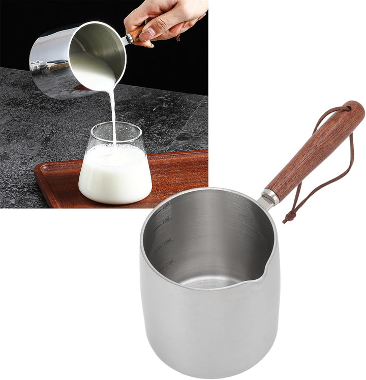 Aramox 450 Ml Butterwärmer aus Edelstahl, Mini-Butterkaffee-Milchtopf, Kleiner Topf mit Holzgriff, S