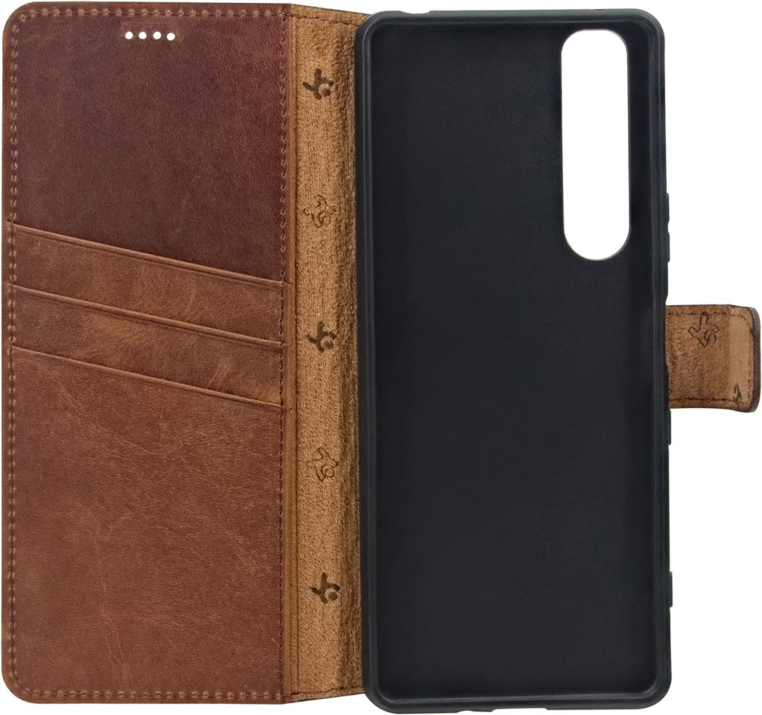 Suncase Book-Style Hülle kompatibel mit Sony Xperia 1 III 3 (2021) Leder Tasche (Slim-Fit) Lederhüll