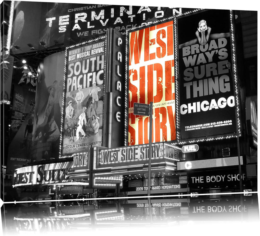 grossartiges Programm des berühmten Broadway's schwarz/weiss auf Leinwand, XXL riesige Bilder fertig