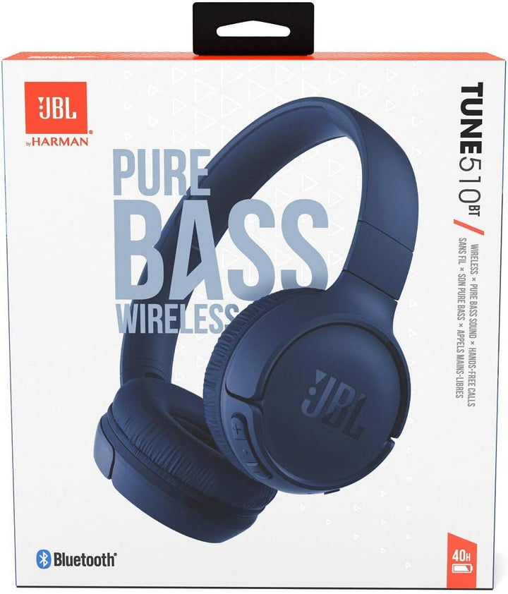 JBL Tune 510BT – Bluetooth On-Ear Kopfhörer in Blau – Faltbare Headphones mit Freisprechfunktion – K