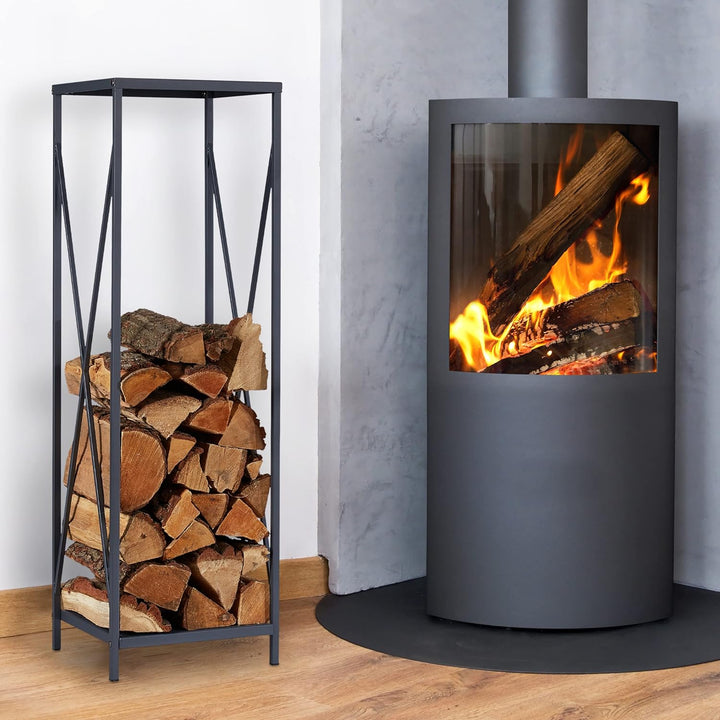 Relaxdays Kaminholzregal, Metall, HxBxT: 112x34x34 cm, Brennholzregal innen, für Feuerholz, Stapelho