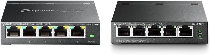 TP-Link TL-SG105E 5-Ports Gigabit Easy Smart Managed Netzwerk Switch mit TL-SG1005P 5-Port Gigabit L