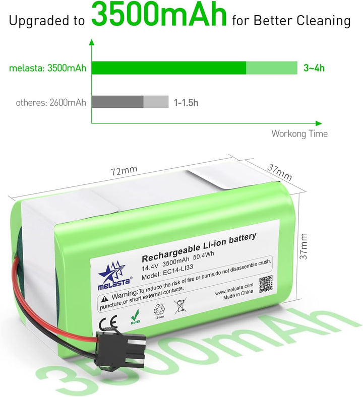 MELASTA 14,4 V 3500 mAh Li-Ionen Ersatz Akku für Tesvor X500, Eufy RoboVac 11, 11S, 11S MAX, 30, 30C