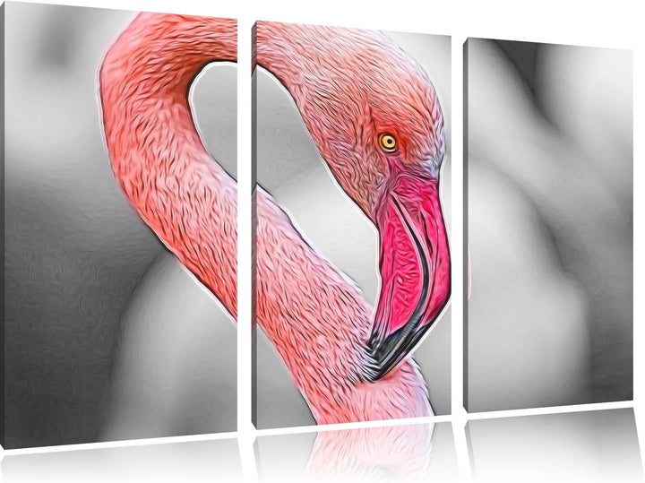 prächtiger Flamingo schwarz/weiss Deluxe 3-Teiler Leinwandbild 120x80 Bild auf Leinwand, XXL riesige