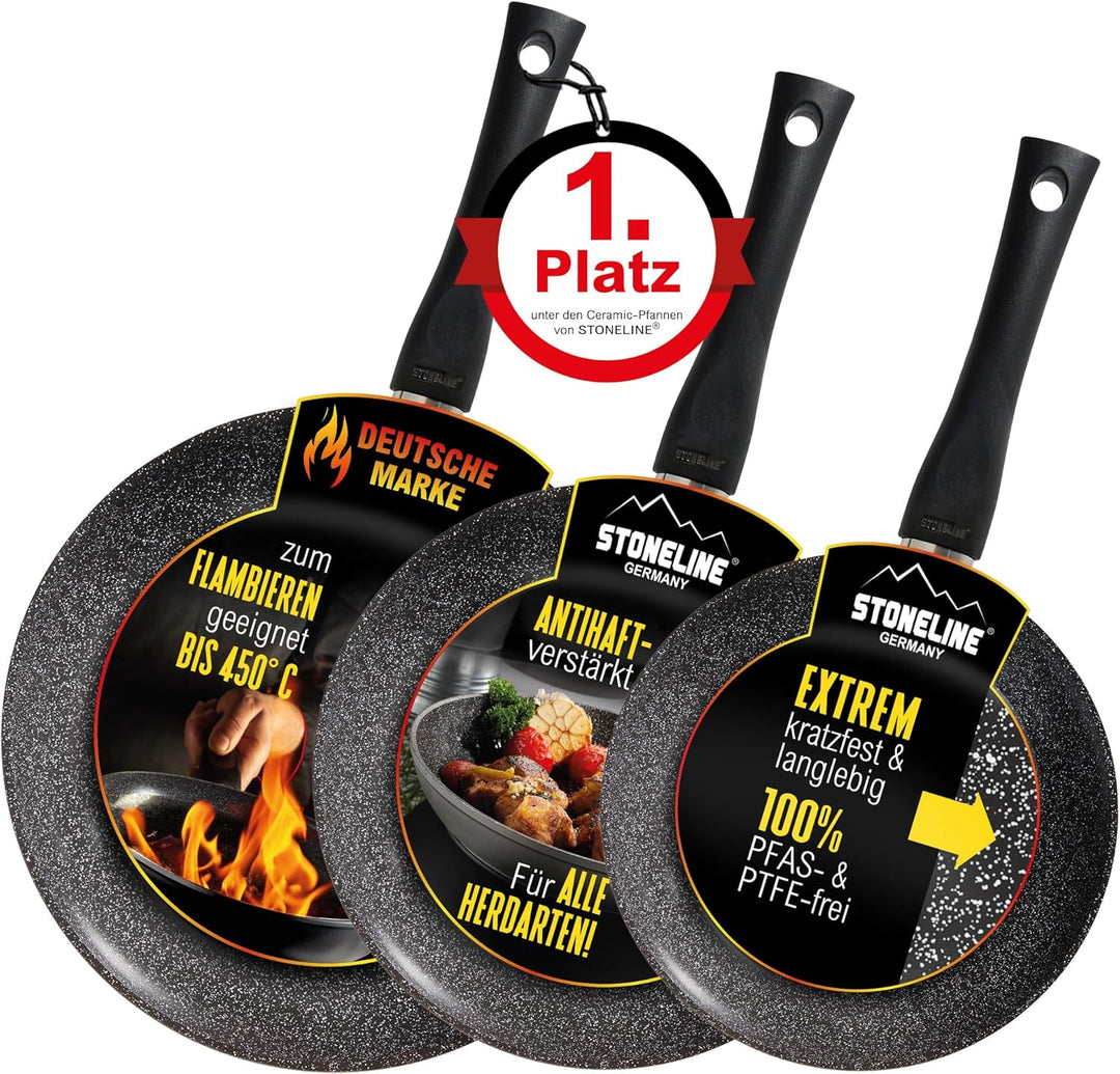 Stoneline Ceramic Pfannenset 3 teilig, 20/24/28 cm Pfanne, Keramik, Antihaft beschichtete Pfanne mit