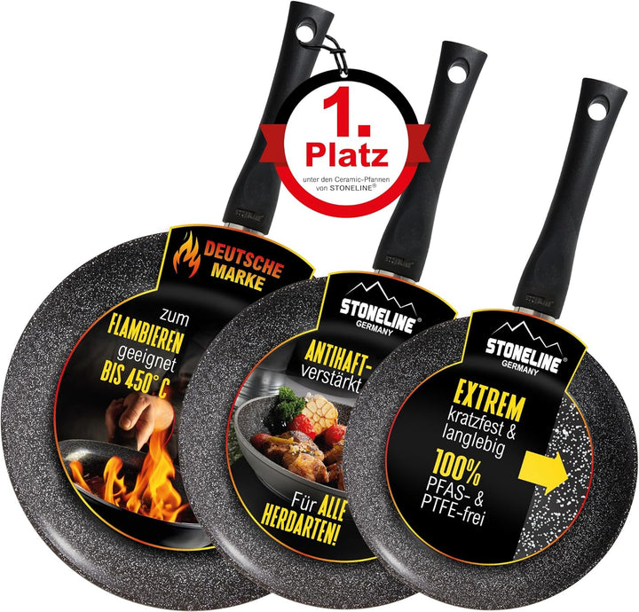 Stoneline Ceramic Pfannenset 3 teilig, 20/24/28 cm Pfanne, Keramik, Antihaft beschichtete Pfanne mit