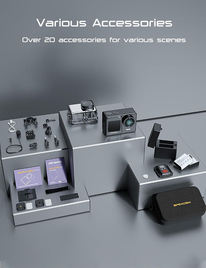 Apexcam 4K 30FPS 20MP Action Cam Dualscreen Touchscreen 40M wasserdichte Unterwasserkamera EIS Stabi